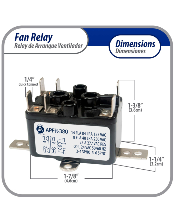 90-380 Appli Parts Heavy Duty Switching Fan Relay 24 VAC Coil SP Normally Open an SP Normally Closed AC and heating Furnace blower relay Universal fit multi position bracket APFR-380
