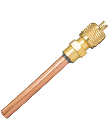 Appli Parts Access Schrader Valve 1/4 SAE x 1/4 OD x 2 inch Copper Stem with Valve Core and Cap with gasket and core remover for AC and refrigeration systems APVS-14142