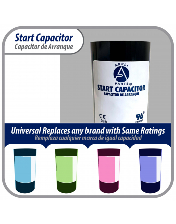 Appli Parts motor start capacitor 340-408 Mfd (microfarads) uF 250VAC universal fit for electric motor applications 1-3/4 in Diameter 4-3/8 in Height CON-340-250

