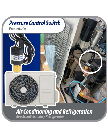Appli Parts Pressure control switch Hi Open 550 psi Close 450 psi 39-3/8in cable SPST 1/4in female connection Automatic Reset universal air conditioning applications APPS-550450