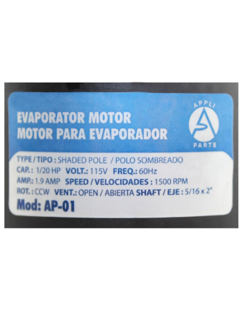 Appli Parts Fan Motor 1/20Hp 115V 60Hz 2.1A 1550rpm CWLE Ball bearing 1sft UL E486336 replaces D1101 APFM-01 