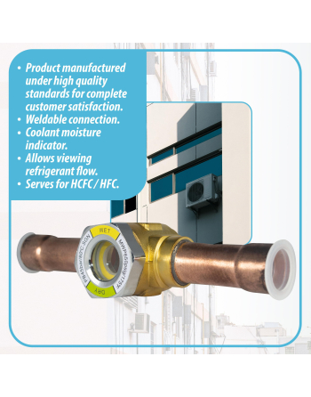 Appli Parts Sight Glass liquid moisture indicator with 3/4 x 3/4 in ODF Solder connections take-apart body type suitable for CFC HCFC HFC refrigerants APSG-34S