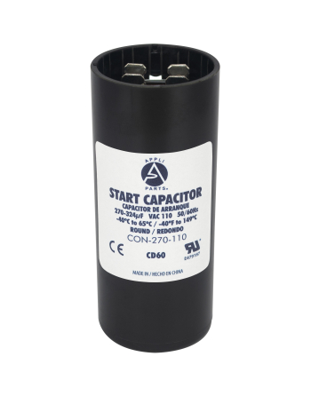 Appli Parts motor start capacitor 300-360 Mfd (microfarads) uF 110-125VAC universal fit for electric motor applications 1-7/16 in Wide 3-3/8 in Height CON-300-110
