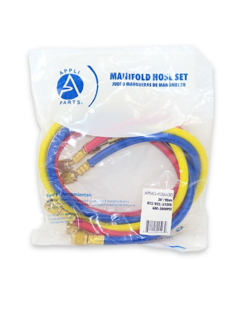 Appli Parts Refrigerant hoses for use with HVAC Manifold gauges 36in Long 1/4in SAE for R22/R134 600-3000psi for Charging servicing refrigeration systems APMG-H36630