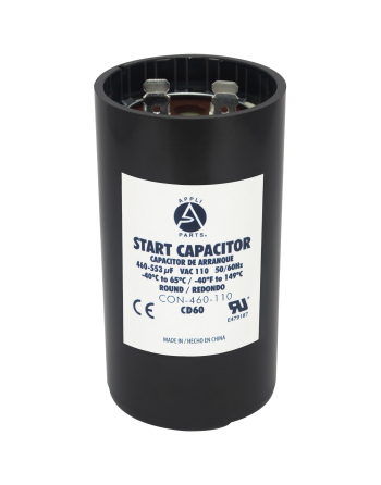Appli Parts motor start capacitor 460-553 Mfd (microfarads) uF 110-125VAC universal fit for electric motor applications 1-3/4 in Wide 3-3/8 in Height CON-460-110


