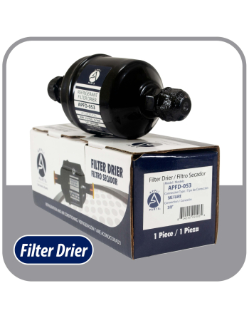 Appli Parts liquid line refrigerant ac filter dryer hvac refrigeration 053 3/8 in SAE Flare connection universal unidirectional 4-1/2 in long 2 in wide APFD-053

