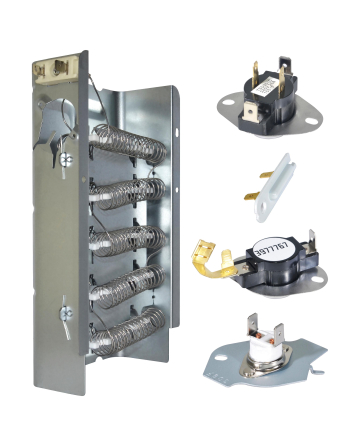 279838 Appli Parts dryer Heater Element 279838KAP KIT: 279838 dryer heating element, 3977767 thermostat, 3387134 thermostat, 3392519 thermal fuse, 3977393 thermal fuse replacements
