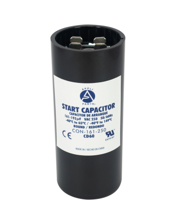Appli Parts motor start capacitor 161-193 Mfd (microfarads) uF 250VAC universal fit for electric motor applications 1-7/16 in Wide 3-3/8 in Height CON-161-250

