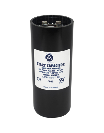 Appli Parts motor start capacitor 650-780 Mfd (microfarads) uF 110-125VAC universal fit for electric motor applications 1-3/4 in Wide 4-3/8 in Height CON-650-110

