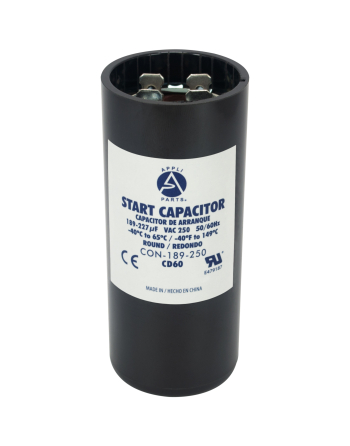 Appli Parts motor start capacitor 189-227 Mfd (microfarads) uF 250VAC universal fit for electric motor applications 1-7/16 in Wide 3-3/8 in Height CON-189-250

