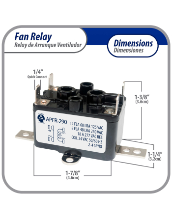 90-290 Appli Parts Heavy Duty Switching Fan Relay 24 VAC Coil SPST Normally Open AC and heating Furnace blower relay Universal fit multi position bracket APFR-290