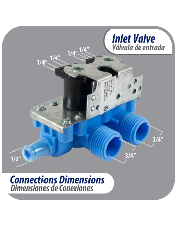 WH13X81 Appli Parts inlet water valve for washing machine 2 x 3/4 NPT Inlet 1 x 1/2 Outlet 110-120V 50/60Hz Universal replacement for General Electric and other brands APIV-2111