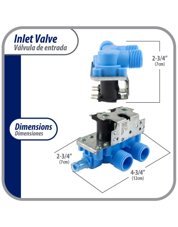 WH13X81 Appli Parts inlet water valve for washing machine 2 x 3/4 NPT Inlet 1 x 1/2 Outlet 110-120V 50/60Hz Universal replacement for General Electric and other brands APIV-2111