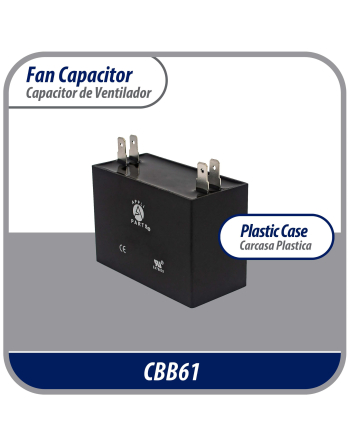 Appli Parts Fan Capacitor 6 mfd (microfarads) uf 450 VAC 4 Terminal Connections compatible with any brand within the same range of capacitance 1-7/8in Width 7/8in Depth 1-3/4in Height CAP-6-450
