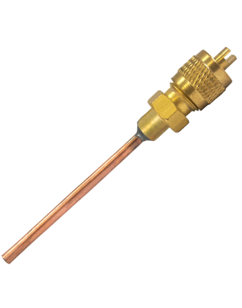 Appli Parts Access Schrader Valve 1/4 SAE x 1/8 OD x 2 inch Copper Stem with Valve Core and Cap with gasket and core remover for AC and refrigeration systems APVS-14182