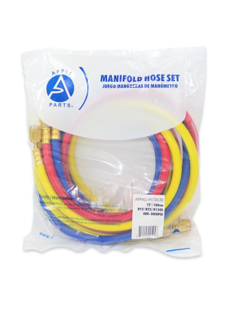 Appli Parts Refrigerant hoses for use with HVAC Manifold gauges 72in Long 1/4in SAE for R22/R134 600-3000psi for Charging servicing refrigeration systems APMG-H72630