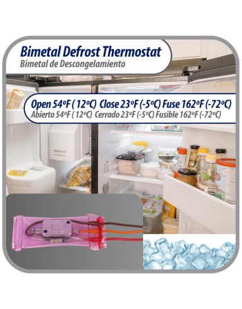 Appli Parts Bimetal Thermostat Asian Type 3 Wire Open 54F Close 23F Fuse 162F Orange / Red / Brown, Model APBT-S2008FP Reference BIM-2008 / Thermodisc