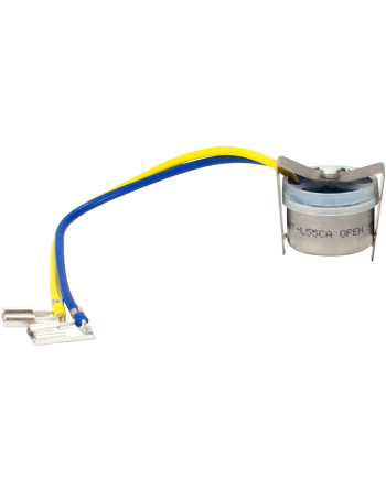 Appli Parts Bimetal Thermostat 2 Wire, Open 55 F and Close 40 F, With Clip, blue and yellow colored wires, Model APBT-L55CA, Reference BIM-318 / Thermodisc