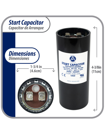 Appli Parts motor start capacitor 540-640 Mfd (microfarads) uF 250VAC universal fit for electric motor applications 1-3/4 in Diameter 4-3/8 in Height CON-540-250

