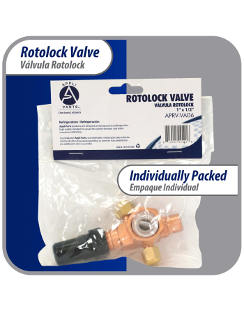 Appli Parts Rotolock Valve V06 1 in x 1/2 in ODF solder connection Universal replacement valve will work for refrigeration and air conditioning systems APRV-VA06