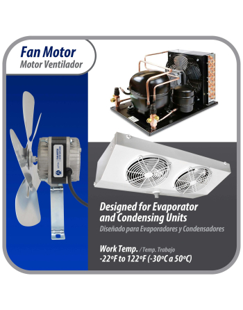 Appli Parts refrigeration condenser motor 18W 220V 50/60Hz 0.5A 1300rpm includes base and 10in aluminum Fan Blade CCW shaft end Universal fit APFM-182E