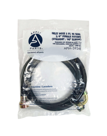 Appli Parts Washing Machine Inlet Hose 5 feet (1.5 meter) with 2 Seal or Rubbers, with 3/4 inch Female Fitting (Straight / 90 Degree Elbow) model APIH-5934E

