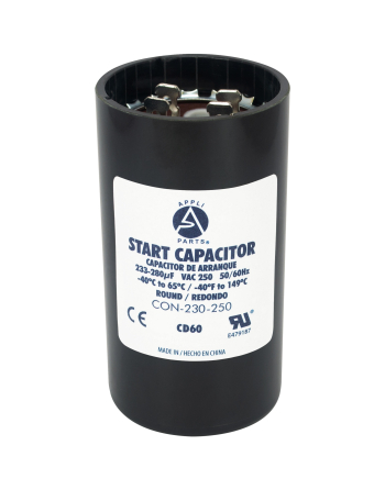 Appli Parts motor start capacitor 233-280 Mfd (microfarads) uF 250VAC universal fit for electric motor applications 1-3/4 in Wide 3-3/8 in Height CON-233-250


