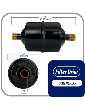 Appli Parts liquid line refrigerant ac filter dryer hvac refrigeration 164S 1/2 in ODF Sweat connection universal unidirectional 7 in long 3 in wide APFD-164S

