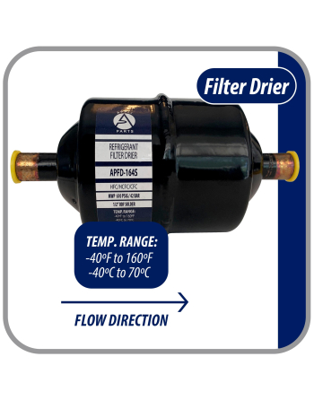 Appli Parts liquid line refrigerant ac filter dryer hvac refrigeration 164S 1/2 in ODF Sweat connection universal unidirectional 7 in long 3 in wide APFD-164S


