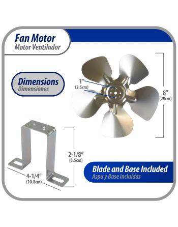 Appli Parts refrigeration condenser motor 5W 115V 60Hz 0.4A 1450rpm includes base and 8in aluminum Fan Blade CCW shaft end Universal fit APFM-51E