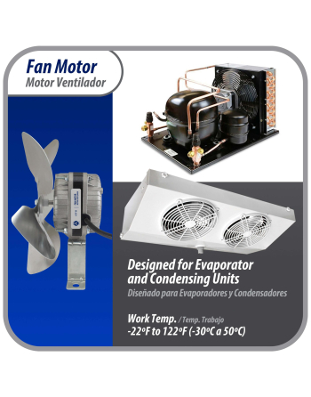 Appli Parts refrigeration condenser motor 5W 115V 60Hz 0.4A 1450rpm includes base and 8in aluminum Fan Blade CCW shaft end Universal fit APFM-51E