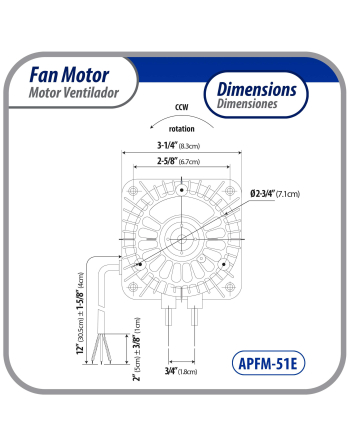 Appli Parts refrigeration condenser motor 5W 115V 60Hz 0.4A 1450rpm includes base and 8in aluminum Fan Blade CCW shaft end Universal fit APFM-51E