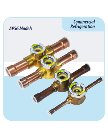 Appli Parts Sight Glass liquid moisture indicator with 1/2 x 1/2 in ODF Solder connections take-apart body type suitable for CFC HCFC HFC refrigerants APSG-12S