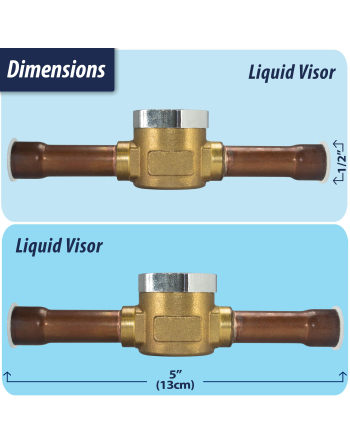 Appli Parts Sight Glass liquid moisture indicator with 1/2 x 1/2 in ODF Solder connections take-apart body type suitable for CFC HCFC HFC refrigerants APSG-12S