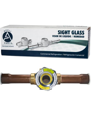 Appli Parts Sight Glass liquid moisture indicator with 1/2 x 1/2 in ODF Solder connections take-apart body type suitable for CFC HCFC HFC refrigerants APSG-12S