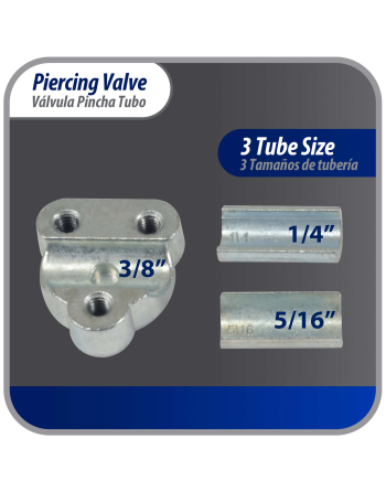 Appli Parts Bullet Piercing Valve kit with 1/4, 5/16 or 3/8 in tube size adapters and gasket for small refrigeration systems with 1/4in SAE Service Port APT-PV210