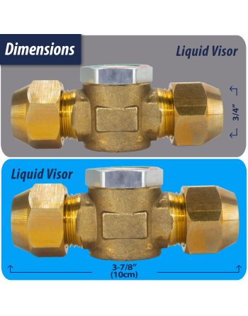 Appli Parts Sight Glass liquid moisture indicator with 3/4 x 3/4 in Flare connections take-apart body type suitable for CFC HCFC HFC refrigerants APSG-34
