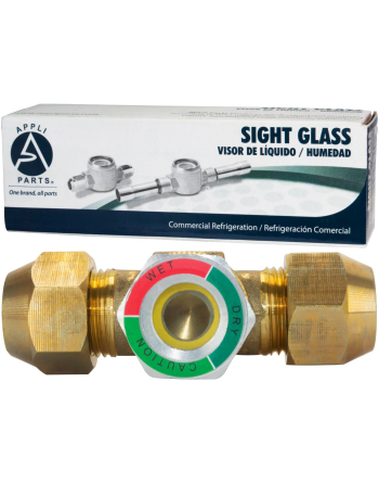 Appli Parts Sight Glass liquid moisture indicator with 3/4 x 3/4 in Flare connections take-apart body type suitable for CFC HCFC HFC refrigerants APSG-34