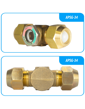 Appli Parts Sight Glass liquid moisture indicator with 3/4 x 3/4 in Flare connections take-apart body type suitable for CFC HCFC HFC refrigerants APSG-34