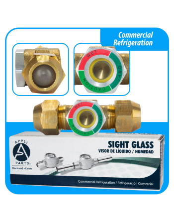Appli Parts Sight Glass liquid moisture indicator with 3/4 x 3/4 in Flare connections take-apart body type suitable for CFC HCFC HFC refrigerants APSG-34