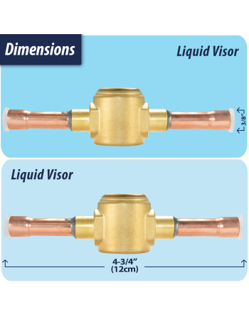 Appli Parts Sight Glass liquid moisture indicator with 3/8 x 3/8 in ODF solder connections with Solid Body suitable for CFC HCFC HFC refrigerants APSG-38AS