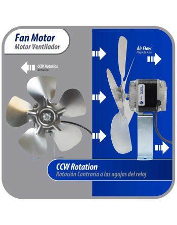 Appli Parts refrigeration condenser motor 34W 220V 50/60Hz 1.2A 1300rpm includes base and 12in aluminum Fan Blade CCW shaft end Universal fit APFM-342E