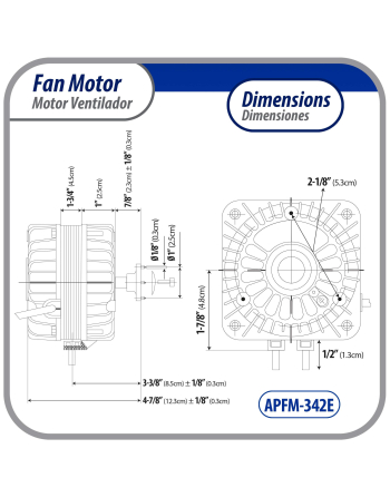 Appli Parts refrigeration condenser motor 34W 220V 50/60Hz 1.2A 1300rpm includes base and 12in aluminum Fan Blade CCW shaft end Universal fit APFM-342E