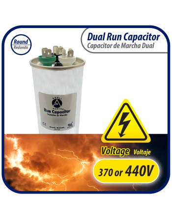 Appli Parts Dual Run Capacitor for ac 35+10 Mfd uF (microfarads) 370VAC or 450VAC Round Universal fit for hvac and other applications 5-1/4 in High 2 in Wide CON-35/10-450
