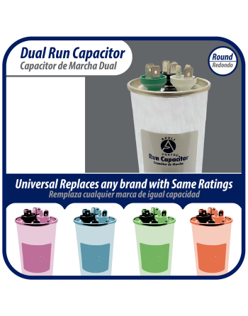 Appli Parts Dual Run Capacitor for ac 35+10 Mfd uF (microfarads) 370VAC or 450VAC Round Universal fit for hvac and other applications 5-1/4 in High 2 in Wide CON-35/10-450
